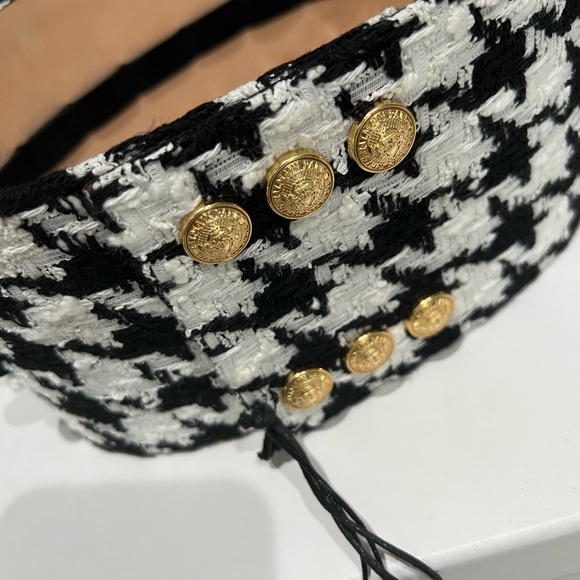 BALMAIN WOMENS BELT tweed and leather with gold chain details size 34 - Picture 3 of 8